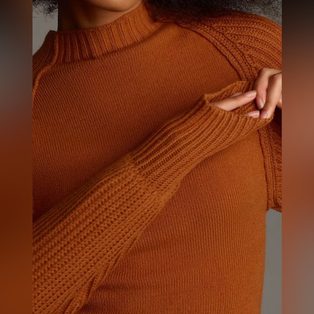 Anthropologie Maeve Mock-Neck Raglan Ribbed Sleeve Pullover Sweater - Picture 2 of 4